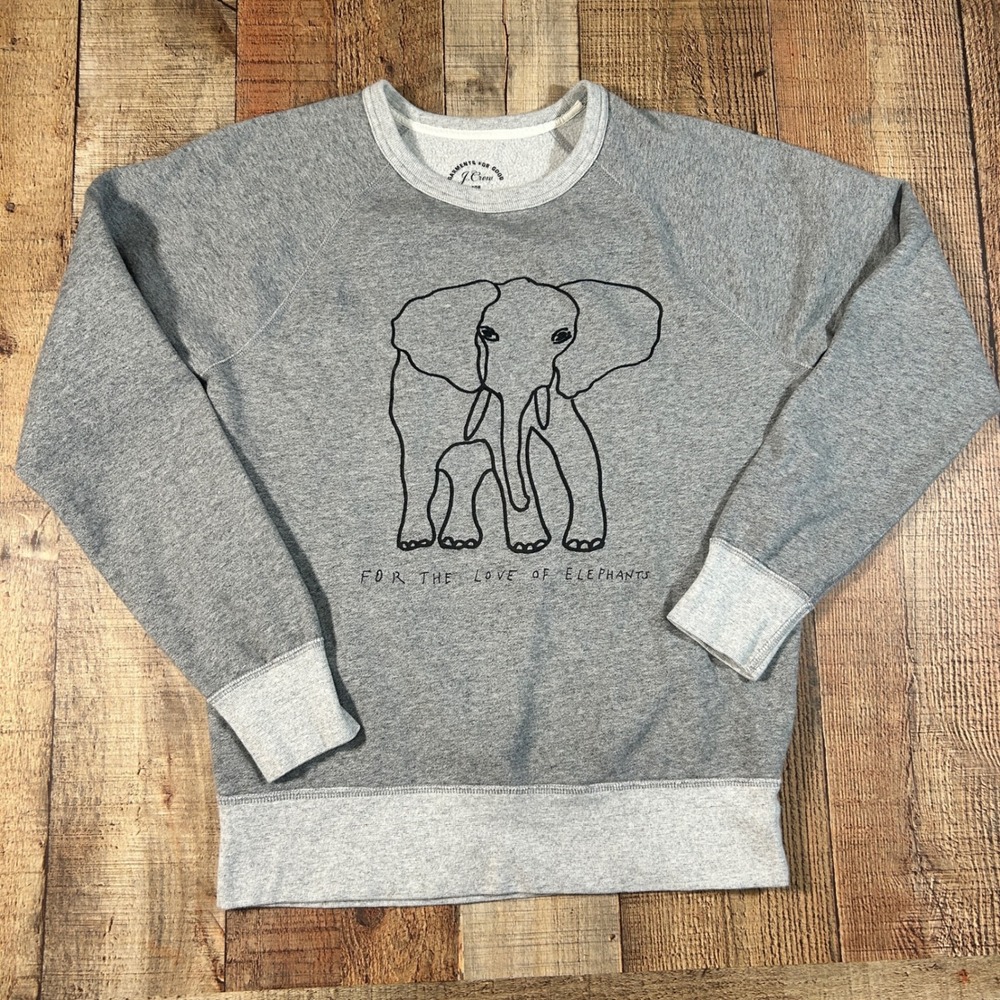 J.Crew David Sheldrick For the Love of Elephants Gray Sweatshirt XS Wildlife